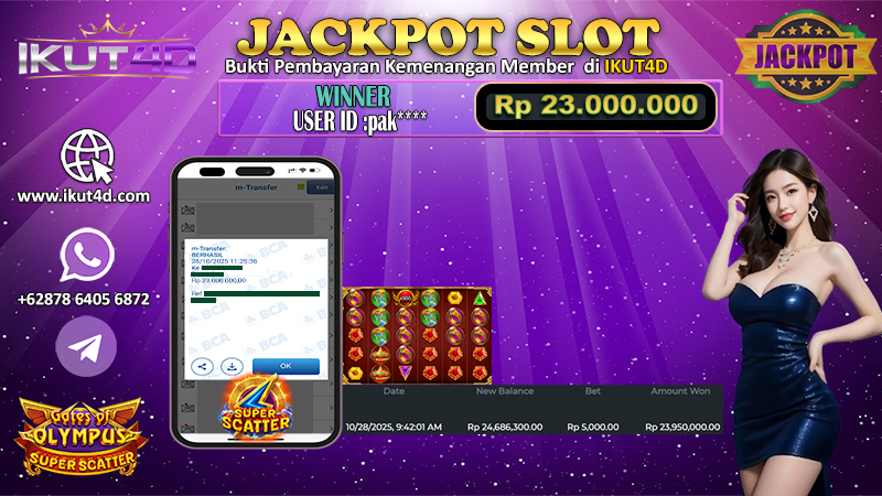 pemain sedang bermain slot online Gates of Olympus di situs IKUT4D dan meraih slot maxwin dengan modal kecil